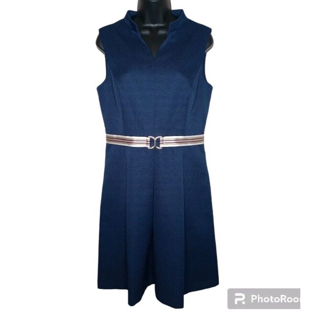 Ellen Tracy Navy Midi Dress with Belt, 10